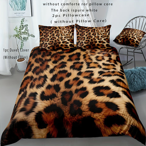 Sonicelife 3pcs Animal Pattern Duvet Cover Set Wild Romantic Leopard Tiger Pattern Print Bedding Set, Soft Comfortable Duvet Cover