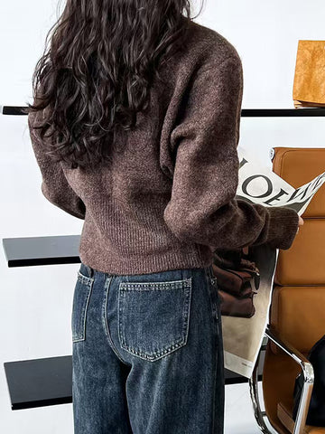 Sonicelife Retro Design Zipper Sweaters Women Casual Korean Loose Long Sleeve Knitted Pullovers Vintage Simple Solid Female Jumper Top