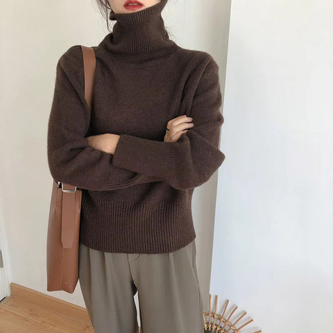 Black Friday Sonicelife Zoki Autumn Warm Turtle Neck Sweater Women Fashion Korean Solid Knitted Basic Pullovers Loose O Neck Long Sleeve Female Jumper