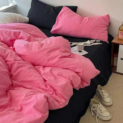 Sonicelife Strawberry And Flowers Bedding Sets Solid Color Girls Boys Double Size Flat Sheet Duvet Cover Pillowcase Bed Linen Home Textile