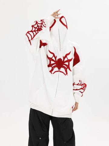 Sonicelife Embroidery Punk Spider Zip Up Hoodie