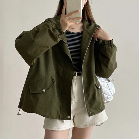 christmas outfit Sonicelife Solid Loose Hooded Jackets Women Fashion Spring Autumn Zipper Coats Safari Style Jackets Women clothing Y2k tops Emo