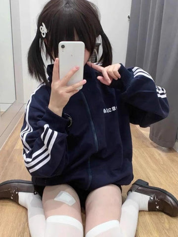 Sonicelife Preppy Style Women Hoodies Streetwear Cartoon Stand Neck Y2k Coats 2025 Ropa Mujer Casual Fashion Zipper Cute Sweatshirts Tops