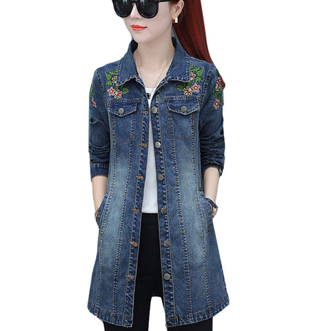 Sonicelife 2025 Autumn Women Jackets Embroidery Denim Jacket Loose Casual Jeans Jacket Women Coat Outwear Female Jacket 5XL P327