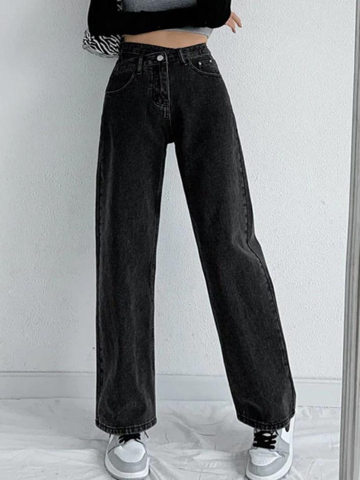 Sonicelife-Vintage Crossover Waist High Rise Boyfriend Jeans