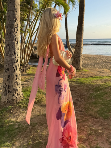 Sonicelife Elegant Lady Print Midi Dress Casual Holiday Deep V With Scarf Open Back Dresses New Woman Summer Vocation Beach Gowns Robe 2025