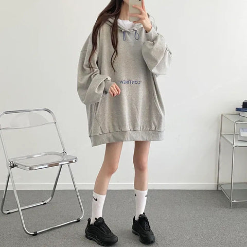 christmas outfit Sonicelife Sweatshirt women's solid color plus velvet design niche gray reprint 2025 spring and autumn new Korean version oversize hooded