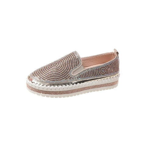 Sonicelife Shoes Woman Flats Slip-on Casual Female Sneakers Modis Crystal Loafers With Fur Round Toe Shallow Mouth Dress Slip On Retro Big