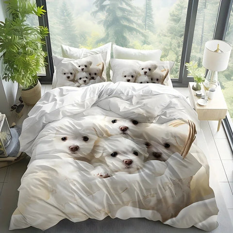 Sonicelife 3PCS 100% Polyester Ultra-Soft 3D Dog Print Duvet Cover Set - Cozy Patchwork Bedding for Bedrooms & Guest Rooms-(1 Duvet Cover)