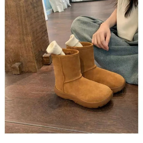 Sonicelife 2024 High Quality Ladies Shoes Slip-on Women's Boots Fashion Short Plush Daily Boots Women Hot Sale Round Toe Solid Snow Boots