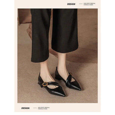 Sonicelife 2025  New Women's Flat Shoes Autumn Fashion Pointed Toe Banquet  Shoes Comfortable Square Root Trendy Shoes