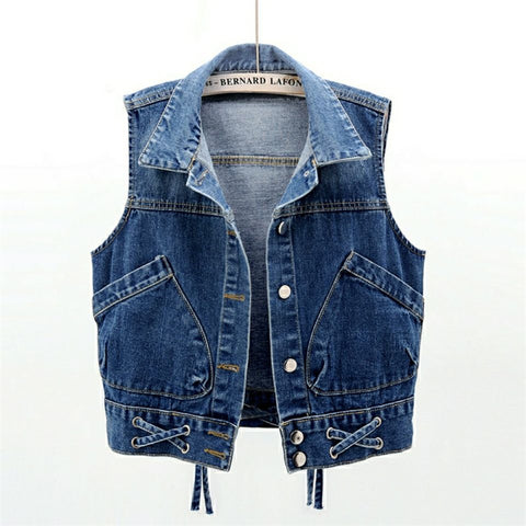 Sonicelife 2025 Short Denim Vest Women Solid V-Neck Sleeveless Female Jacket Fashion Casual Spring Autumn Jeans Waistcoat Ladies