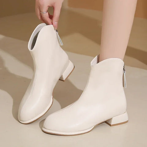 Sonicelife Boots Women's New 2025  Hot Selling Winter Shoes Back Zipper Pointed Toe Ankle Fashion Rubber Rock Low Autumn  Zapatos
