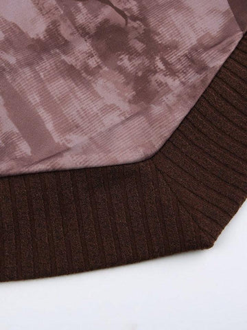 Sonicelife-Vintage Print Off Shoulder Mesh Splice Long Sleeve Knit