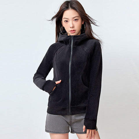 Black Friday Sonicelife Casual Plush Zipper Hooded Cardigan Coats Women Slim Fit Solid Pockets Fleece Sweatshirts Female Korean Autumn Chic Sportswear