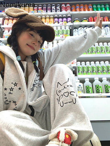 Sonicelife Anime Hoodies Jackets 2025 Women Clothes Hooded Cat Embroidery Sweatshirts Coat Y2k Tops Ropa Mujer Thick Casual Fashion Hoodie