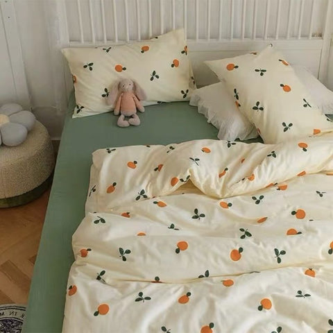 Sonicelife Rabbit Bedding Set Cute Sweetheart Spring Soft Flat Sheet Duvet Cover Pillowcase Single Double Queen Size Bed Linen