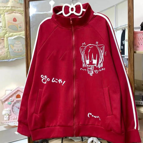 Sonicelife Japanese Y2k Aesthetic Cartoon Print Tshirts Women Turn Down Collar T-shirt Streetwear Slim Zipper  Bottoming Tee Shirts Femme