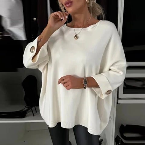 christmas outfit Sonicelife 2025 Winter Fashion Button Loose Sweater Autumn Elegant O-neck Knitted Pullover Women Causal Long Sleeve Solid Color Jumper Tops