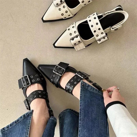 Sonicelife Slingback Shoes Gothic Chunky Heels Women's Pumps Rivet Street Style Medium Heel Punk Vintage Casual Sandals Spring Summer 2024