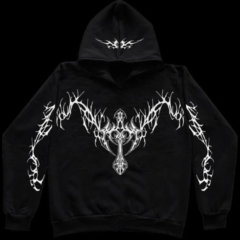 Sonicelife Fashion Vintage Y2K Aesthetic Punk Hooded Women Casual Sweatshirts Street Gotn Hoodies Grunge Tide Print Metal Rock emo Clothes
