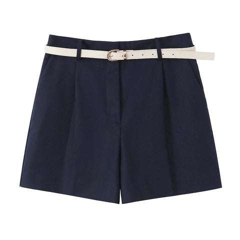 Sonicelife Women's Side Pockets Shorts with Pleated Waistband Design for Slimming, High Waisted, Casual and Versatile Look, New