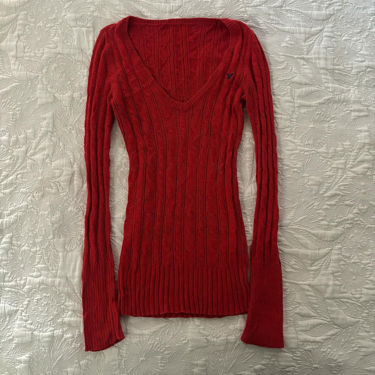 Sonicelife Women's vintage pullover knit sweater Y2k Red aesthetic Harajuku elegant long sleeve V-neck sweater Fashion Fall 2000 clothing