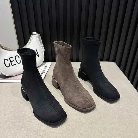 Sonicelife Suede Women Snow Ankle Boots Mid Heels Winter Shoes Chunky Designer Classic Chelsea Boots 2025  Trend Gladiator Zapatillas Mujer