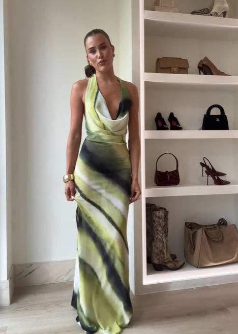 Sonicelife 2025 New Gradient Tie Dye Contrasting Halter Dress Women Open Back Sleeveless Maxi Robes Female High Street Party Long Dresses