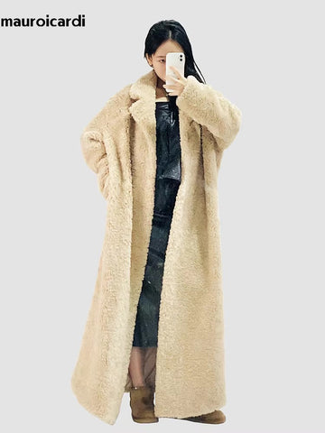 christmas outfit Sonicelife Winter Long Soft Oversized Khaki Thick Warm Fluffy Fuzzy Faux Fur Coat Women Sashes Loose Casual Korean Fashion 2025