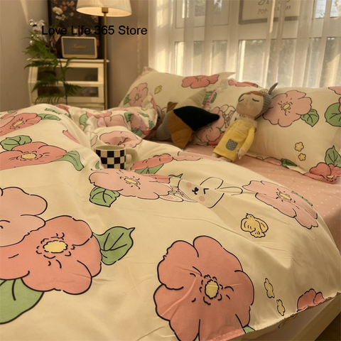 Sonicelife Ins Purple Solid Color Bedding Set Flat Bed Sheet Duvet Cover Single Double Full Queen King Bedclothes Ins Pure Bedroom Linen