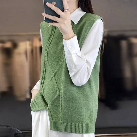 christmas outfit Sonicelife Spring Autumn New Pullover Knitting Sweater Vest Women's Cashmere Sleeveless Sweater Waistcoat Ladies Jumper Fashionable Tops