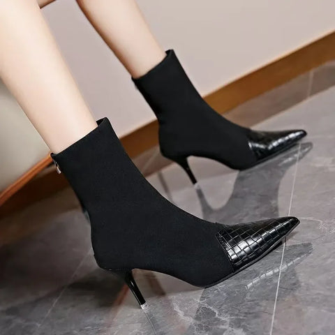 Sonicelife Ankle Boots for Women Suede Pointed Toe Snow Boots Women Shoes 2025  Trend Designer Pumps Goth Chelsea Botas Gladiator Zapatos