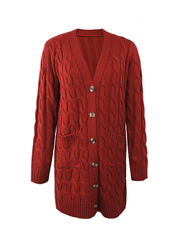 christmas outfit Sonicelife Urban Simple Loose Buttoned Solid Color Jacquard Cardigan Coat