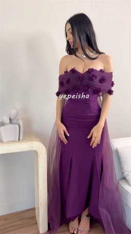 Sonicelife Customized Exquisite Intricate Jersey Tulle Flower Beading Mermaid Off-the-shoulder Long Dresses Bespoke Occasion Dresses Formal (PRE-ORDER)