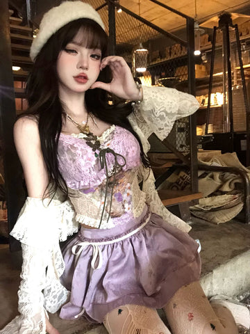 Sonicelife Corset Tops Sexy Women's Clothes Cute Lace Bandage Slim Silng Korea Sweet Camis Kawaii Tank Top Girl Harajuku Coquette Crop Top