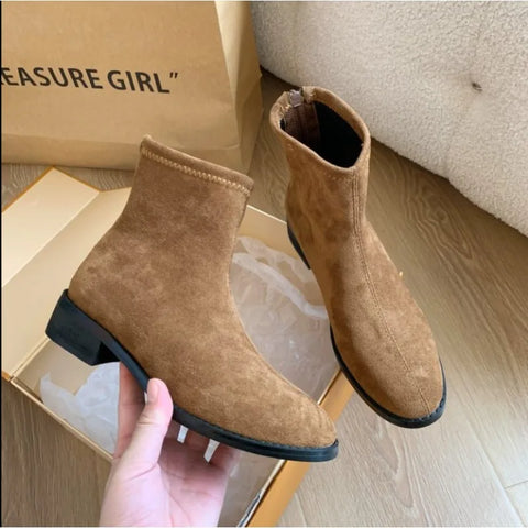 Sonicelife 2025 Vintage Women Slim Ankle Boots Fashion Elegant Square Toe Shoes Autumn High Heel  Short Booties