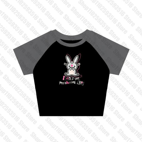 Sonicelife trashy Y2k Clothes Crop Top Women Harajuku T Shirts Gothic Cute rabbit Print Harajuku Streetwear Graphic Slim Tee Kawaii Summer