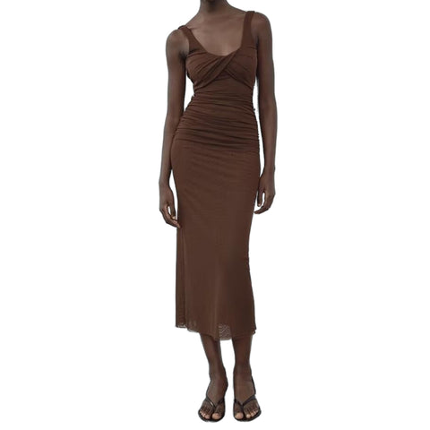 Sonicelife Women's Pleated Backless Dress Monochromatic Sexy Commuter Temperament Fashion New Monochromatic