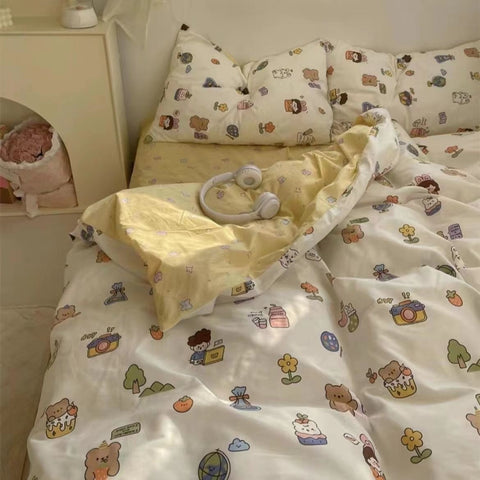 Sonicelife Black And White Panda Bedding Set Cute Cartooon Animals Soft Duvet Cover Solid Flat Sheet For Kids Girls Double Queen Full Size