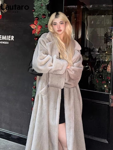 christmas outfit Sonicelife Spring Winter Long Oversized Fluffy Thick Warm Soft Faux Mink Fur Coat Women Elegant Luxury Chic Furry Overcoat 2025