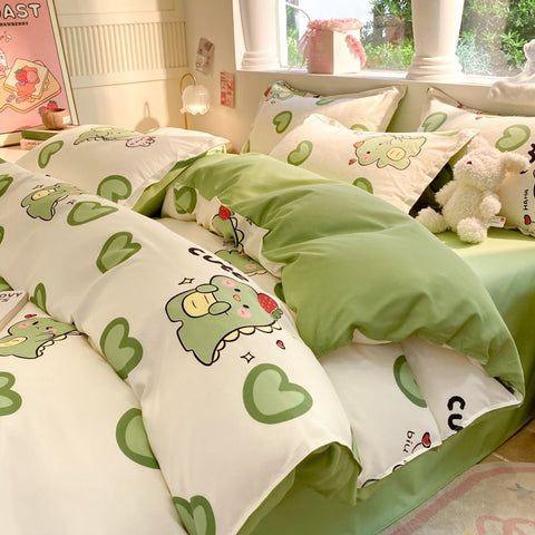 Sonicelife Cute Cartoon Bedding Set Kids Adult Favorite Duvet Cover Pillowcase Bed Sheet Single Full Size Queen Girls Boys Bed Linens