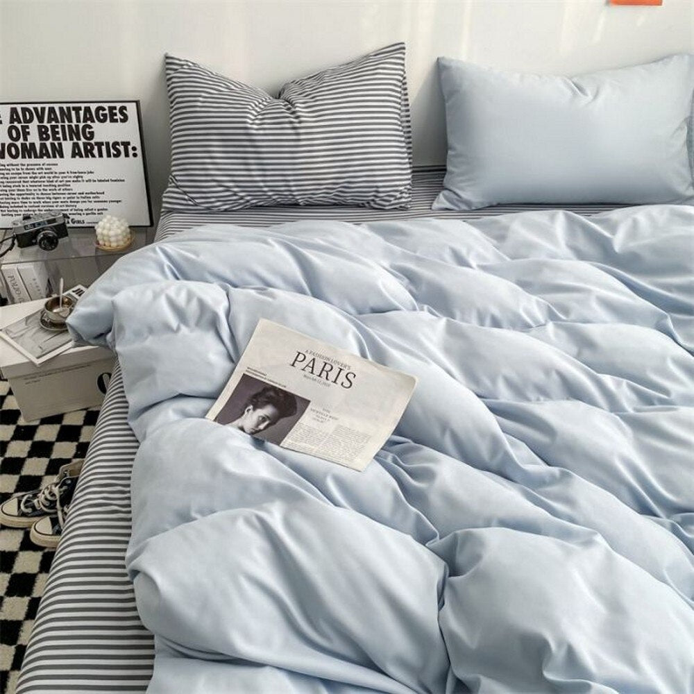 Sonicelife Checkerboard Bedding Sets Solid Color Fashion Single Double Queen Size Duvet Cover Flat Sheet Pillowcases Hotel Home Bed Linen