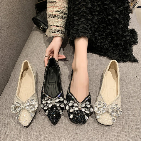 Sonicelife 2025 Spring Woman Elegant Square Toe Sequins Kawaii Ballet Flats Barefoot Designer Luxury   Female Shoes Party