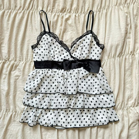 Sonicelife Sweet Girl Camis Lace Korea Kawaii Loose Polka Dot Sexy Bow Harajuku Women Clothing Aesthetic Tank Top Femme Grunge Y2k Crop Top