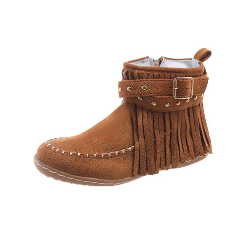 Sonicelife Vintage Women Boots Suede Ankle Boots Fringe Women Shoes Winter Boots Women Side Zipper Casual Shoes Round Toe Ladies Snow Boot