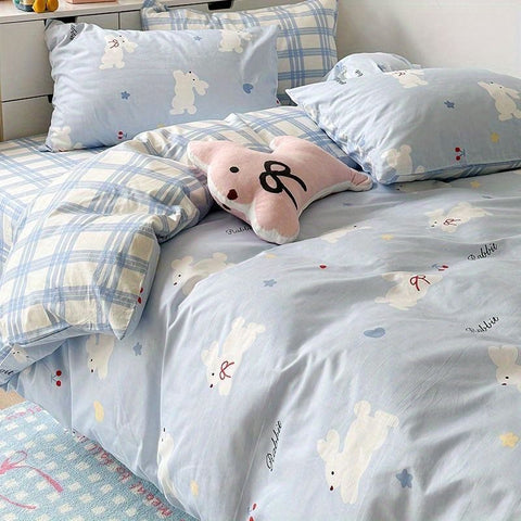 Sonicelife Cute Cartoon Duvet Cover Set No Filler Ins Full Queen Size Comforter Cover Sheet Pillowcase Skin-friendly Girl Home Bedding Set