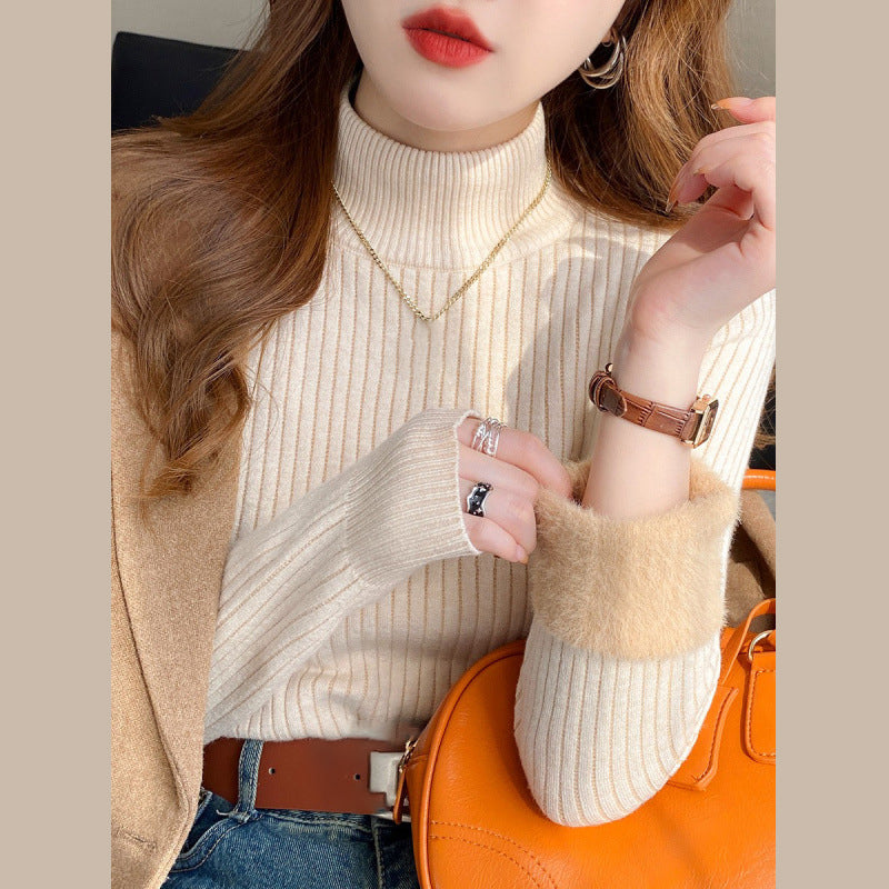 Black Friday Sonicelife Korean Solid Plush Turtleneck Sweaters Women Casual Slim Fit Thick Pullover Sweater Female Winter Fashion Warm Simple Tops