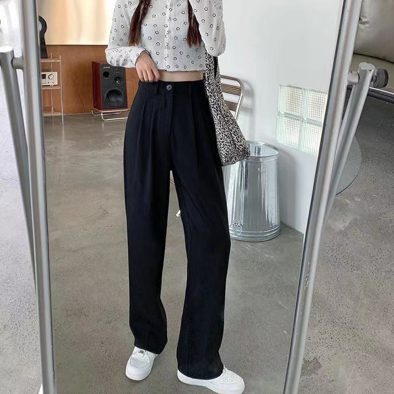 Sonicelife High Waist Women Suit Pants Fall Straight Office Ladies Korean Fashion Trousers Casual Button Loose Female Black Pants New