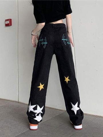 Sonicelife Washed Star Patched Boyfriend Jeans